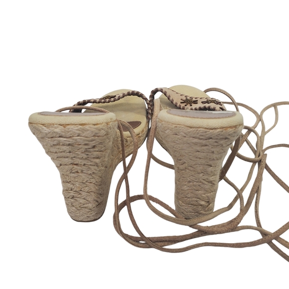 GUESS Wedge Espadrille Lace Up Sandals Proper Beaded Cream Beige Sz 7 - Picture 5 of 12